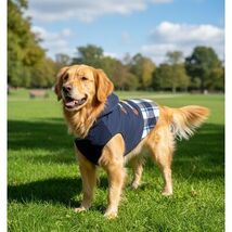Dog Jacket Navy Blue and Plaid Pieced Style w/ Sherpa Lining andToggles ... - $6.90