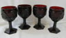 4 AVON CAPE COD WINE GLASSES  goblet PEDESTAL RUBY RED CRANBERRY LOT 187... - $20.03