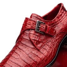 genuine caiman crocodile dress Shoes monk strap Rovigo Red image 4