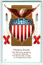 4th Of July Postcard Eagle Fireworks Stars Nash Antique Embossed Glorious Fourth - £12.69 GBP