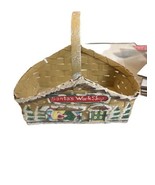 Vintage Santa&#39;s Workshop Hand Painted Woven Wood Basket 15&quot; Christmas Ho... - $29.69