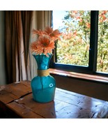 Large Art Carafe Flower Vase Turquoise Blue Rope Twine Wrap Design 12 3/... - £29.66 GBP