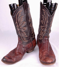 Tony Lama Black &amp; Brown Leather Cowboy Boots-Stitch - £47.06 GBP