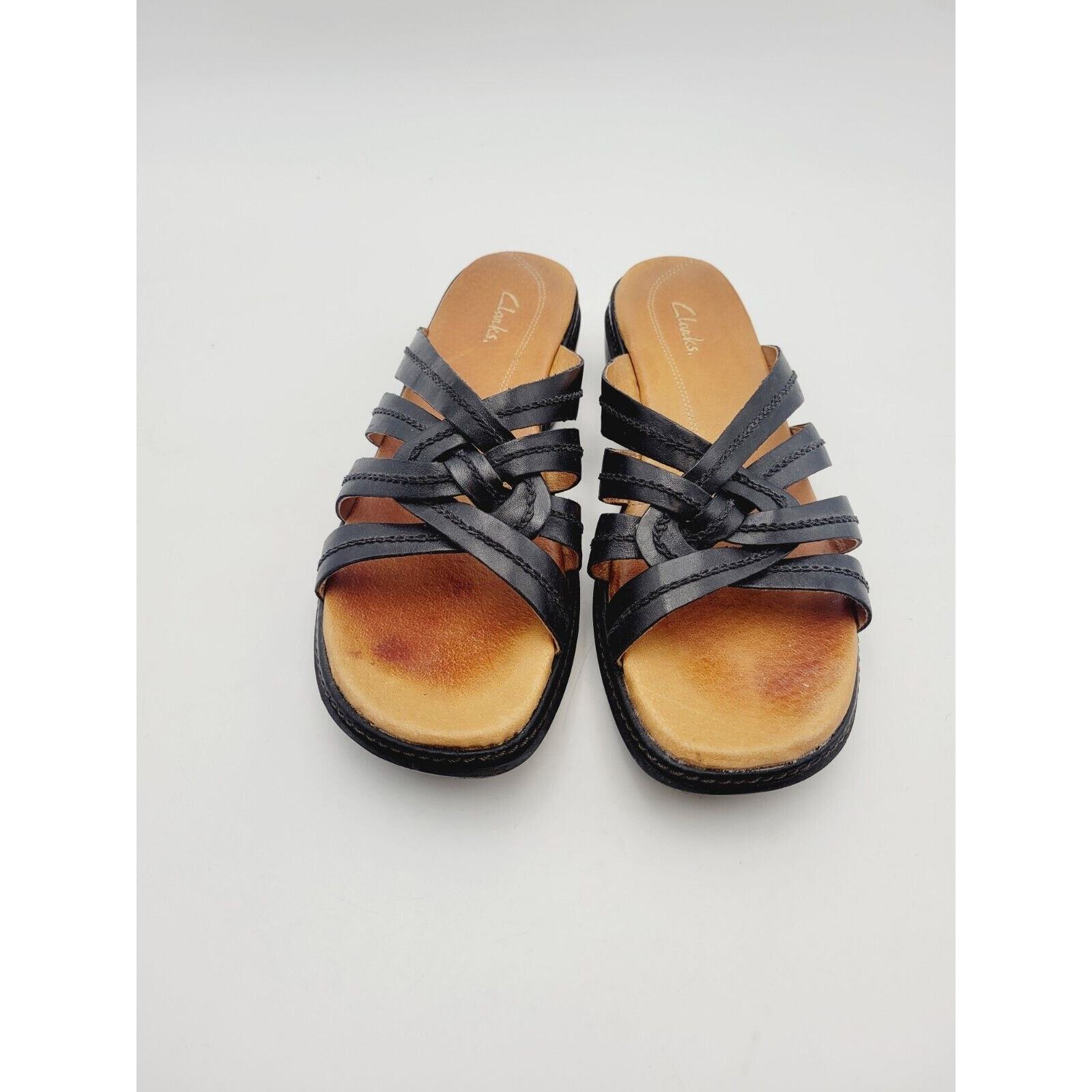 Clarks Collection Sandals Leather Womens #79564 Black Woven Sz 8.5 M Comfort Item image 2