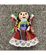 Folk Art Mexican Rag Doll Artisan Handmade Maria Girl Black Yarn Hair w/... - $182.52 MXN