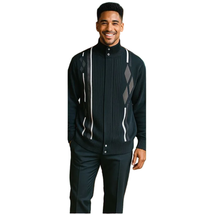 Men's Fancy European Sweater Jacket By Silversilk Fashionable 11009 Black image 3