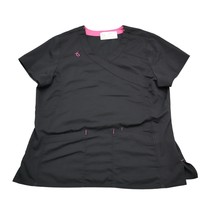 Scrub Top Womens L Black Plain V Neck Wrap Short Sleeve Uniform Work Wear - £14.63 GBP