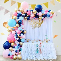 156Pcs Gender Reveal Balloon Garland Kit, Macaron Blue Pink Navy Blue And Gold C - £16.02 GBP