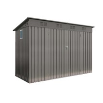 Gray Metal Outdoor Storage Shed 4x9ft Sloping Roof Vents Garden Patio - $368.99