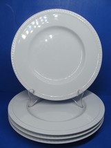 Crate And Barrel Staccato Set Of 4 White Beaded Rim 9 3/8&quot; Salad Plates VGC - £31.25 GBP