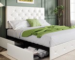 Allie Upholstered Queen Size Platform Bed Frame In White, Featuring A He... - $246.94