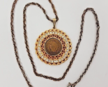 1892 Indian Head Penny Coin Gold tone Rhinestone Medallion Pendant 24&quot; C... - $39.99
