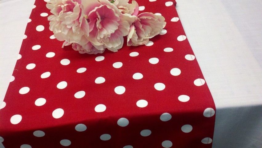 RED POLKA DOT Table Runner, White dots,72"L,  MINNIE MOUSE DISNEY PARTY WEDDING - $20.00
