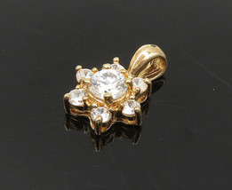 925 Silver - Vintage Petite Cubic Zirconia Gold Plated Flower Pendant - PT15388 - £20.54 GBP