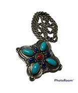 Vintage Sterling silver 925 Large Navajo Turquoise cross J.R.USA smiths pin - $705.55 CAD