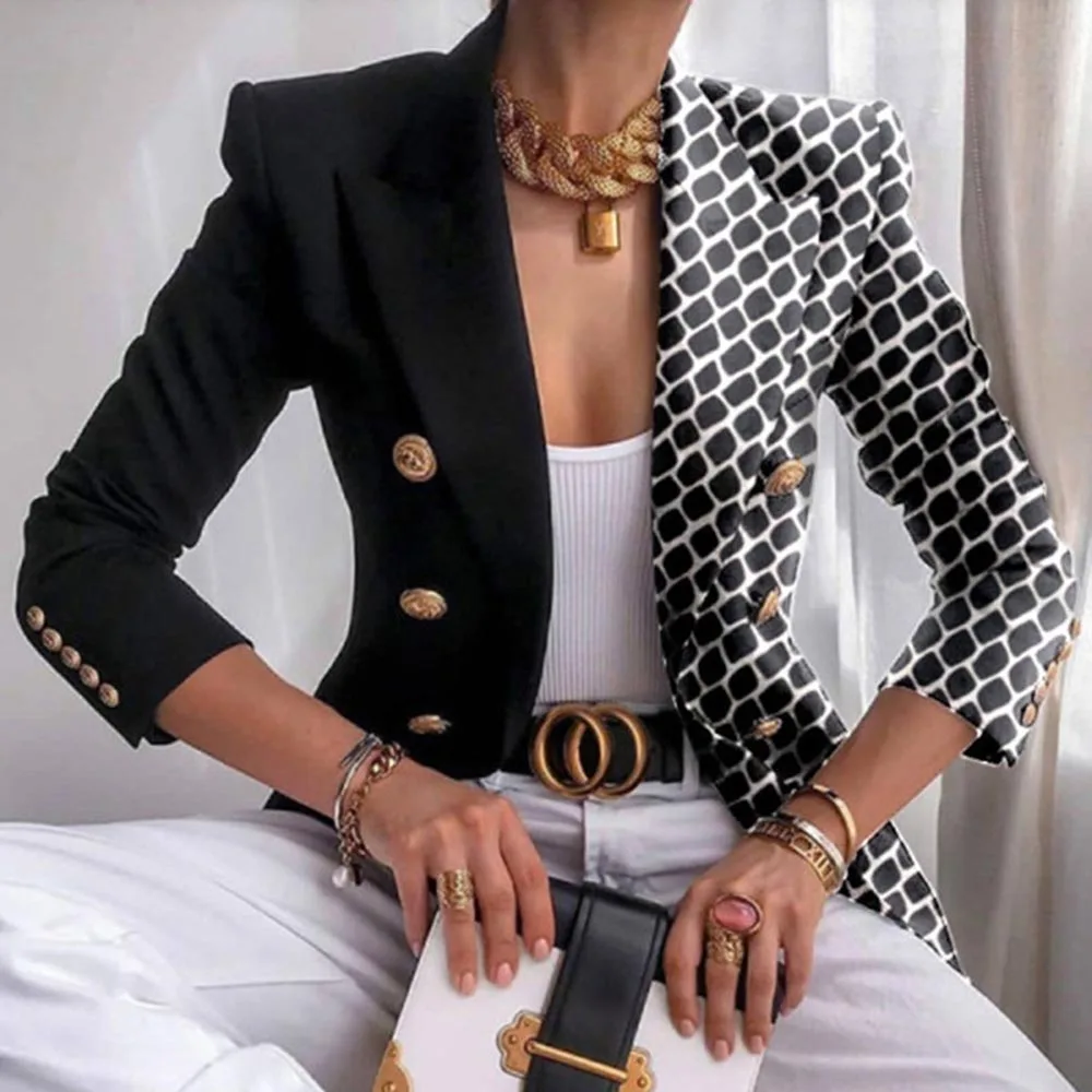 Er korean fashion long sleeve printing blazer women professional outerwear tops bleiser thumb200