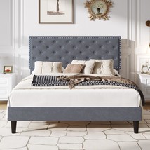 Sha Cerlin Queen Size Velvet Bed Frame With Adjustable Headboard,, Silver Grey - £176.79 GBP