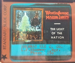antique MAGIC LANTERN GLASS SLIDE ad Westinghouse Mazda Light Nation Sch... - $67.27