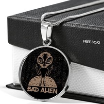 UFO Alien Fan Bad Alien Circle Necklace Stainless Steel or 18k Gold 18-22&quot; - £34.23 GBP+