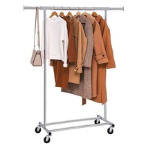 Heavy Duty Chrome Plated Silver Metal Garment Rack Clothes Hanging Bar on Wheels - £86.05 GBP