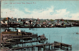 City and Harbor View Newport Rhode Island Vintage Postcard Postmarked 1910 - £6.62 GBP
