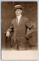 RPPC Dapper Gentleman In Boater Hat Charles Schwarz Phila PA Postcard U23 - £14.41 GBP