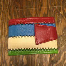 Striped multi color bi fold snap closure vintage vinyl wallet with coin ... - $21.73
