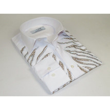 Men CEREMONIA Turkey Shirt 100% Cotton Fancy Rhine Stone #Roma 13 White Slim Fit image 3