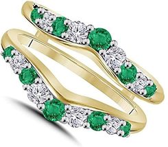 2.50Ct Round Cut Green Emerald Wrap Engagement Ring 14k Yellow Gold Finish - £78.62 GBP