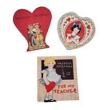 Lot of 3 Vintage Valentines Day Cards All with Inscriptions Teacher Hearts - £7.80 GBP