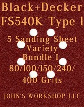Black+Decker FS540K Type 1 - 80/100/150/240/400 Grit - 5 Sheet Variety B... - £3.97 GBP