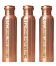 Handmade Copper Water Drinking Bottle Smooth Joint Free Ayurveda 1000ML Set Of 3 - £38.37 GBP