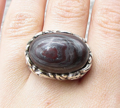 925 Sterling Silver - Cabochon Cut Botswana Agate Solitaire Ring Sz 6.5 - RG1592 - £36.81 GBP