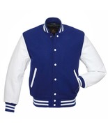 New  Varisty Letterman Baseball Jacket Royal Blue Body White Leather Sle... - $95.98