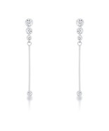 Silvertone Rhodium Plated Brass Graduated CZ Long Drop Women&#39;s Earrings - €25,68 EUR