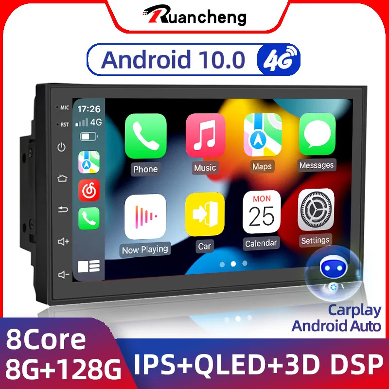 Ruancheng 8G 128G 2 Din Android 10 Car Radio GPS AI Carplay Auto  Stereo - £42.18 GBP+