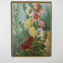 Victorian Greeting Card Flowers Red Pink White Hollyhocks Bee Dragonfly ... - $9.99