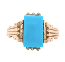 10k Gold Victorian Sleeping Beauty Genuine Natural Turquoise Ring 7.75 (#J6568) - £592.73 GBP