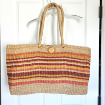 Sisal Striped Market Beach Tote Large Straw Natural Vacation Farmers Market - £18.95 GBP