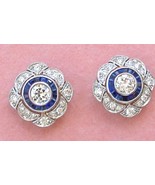 ESTATE ART DECO 1.13ctw DIAMOND .40ctw SAPPHIRE HALO CLUSTER STUD EARRINGS - €3.047,53 EUR