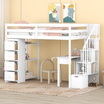 Twin size Loft Bed with Storage Drawers ,Desk and Stairs - White - £630.59 GBP