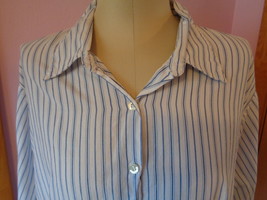 At Last &amp; Co Jeanswear Womens Shirt 26/28 White with Blue Stripes Long S... - $19.99