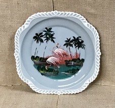 Art On Harker Pottery Plate Flamingos In Water Palm Trees Tropical AS IS... - $9.90