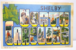 Greetings From Shelby North Carolina Large Letter Linen Postcard Curt Teich 1941 - £14.31 GBP