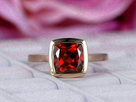 14K Rose Gold Finish Cushion 2.00 Ct Bezel Set Solitaire Ruby Engagement Ring - £81.59 GBP