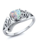 NEW Silver &quot;Mom&quot; Opal Heart Script Ring Size 7 ONLY - £20.33 GBP