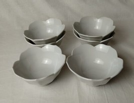 Lotus Shaped Porcelain Rice Bowl Vintage White Ribbed Flower Petal Set Of 6 - £37.29 GBP