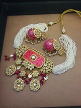 Antique Kundan Indian Jewelry Necklace Earrings Jhumka Rajwadi Set Pink J1290 - £43.96 GBP