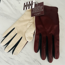 Henri Bendel Leather Cashmere Driving Tech Finger Gloves, Burgundy/White... - £99.33 GBP