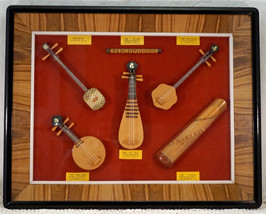 Traditional Miniature Chinese Stringed Instruments Shadow Box Vintage - £20.74 GBP